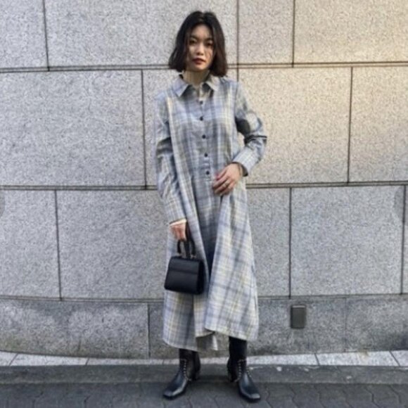Moussy Dresses & Skirts - Moussy Plaid Handkerchief Hem Shirt Dress (Size S) Long Sleeve Loose Fit Modest
